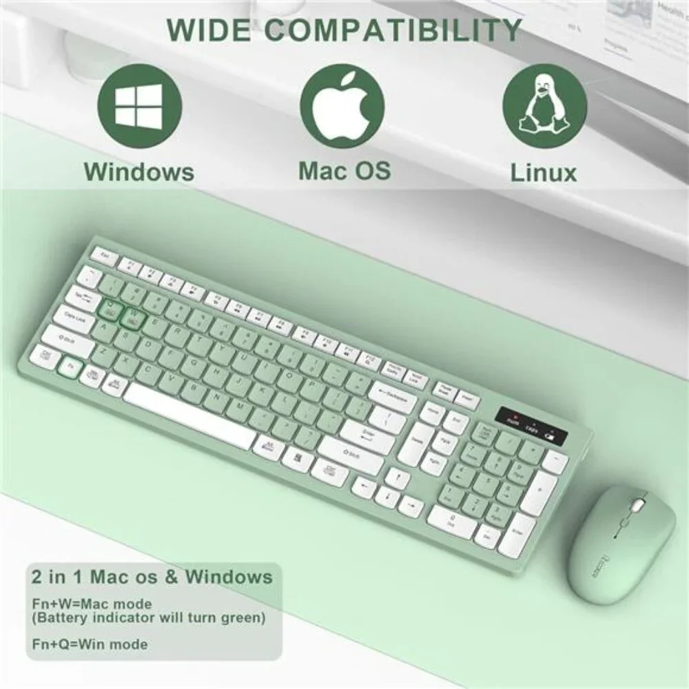 Wireless Keyboard and Mouse Combo Full-Sized Wireless Keyboard Adjustable Mouse